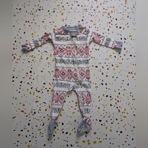 Burts Bees Cozy Print Footed Baby One-Piece - Pink & Gray